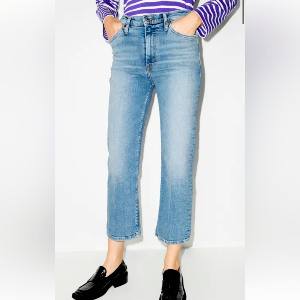 Re/Done Cropped Kick Flare Light Blue Jeans